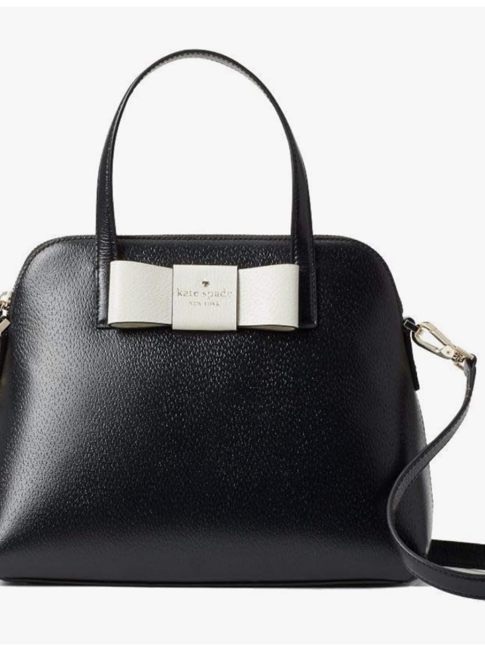 kate spade Black Leather Satchel with Ivory Bow Accent